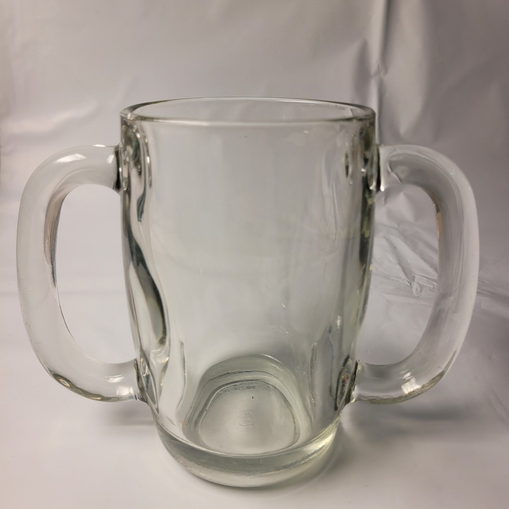 Anchor Hocking Double Handle Beer Mug Clear Glass Vintage Barware Stein 5.5in